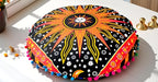 CRAFT KALA Boho Large Floor Pillow Pouf Cover Mandala Meditation Room Pillow Cover for Adults Round Bohemian Seating Pouf Cushion Cover for Kids Playroom 22" Orange Burning Sun
