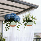 Set of 2-8 Inch Self Watering Hanging Planters for Indoor Outdoor，Hanging Plant Pots with Drainage & Removable Tray, Hanging Pots Holder for Ivy, Pothos, Ferns, Balcony & Patio, Green Brown