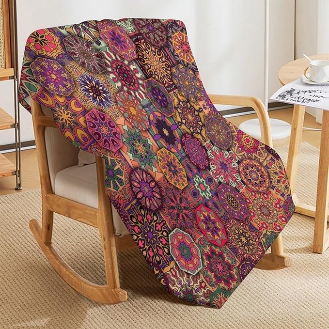 Mandala Indian Bohemian Throw Blanket Paisley Purple Floral Boho Abstract Tribal Blanket for Sofa Bed Couch Chair Or Dorm 30"x40"