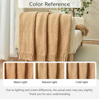 Knitted Throw Blanket 50"X60", Tan Brown Knit Throws for Bed, Super Soft Boho Chevron Blankets for Couch Sofa Chair Room Decor, Textured Decorative Farmhouse Cozy Lightweight