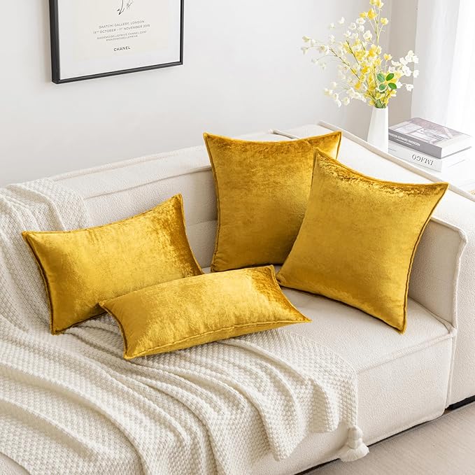 MIULEE Pack of 2 Decorative Velvet Throw Pillow Covers Soft Pillowcase Solid Square Cushion Case for Sofa Bedroom Car 24x24 Inch 60x60 Cm Golden