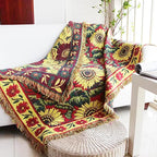 Red Sunflower Throw Blanket with Fringe Boho Throw Blankets Recliner Chair Couch Sofa Cover Woven Reversible Cotton Bohemian Tapestry Hippie Room Home Decor Double Side 70"x90"