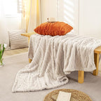 YUSOKI Sherpa Large Throw Blanket Single Layer,Light Weight(1.7lb),370GMS-3D Stylish Design for Gift Home Decor (Linen,50"x65")