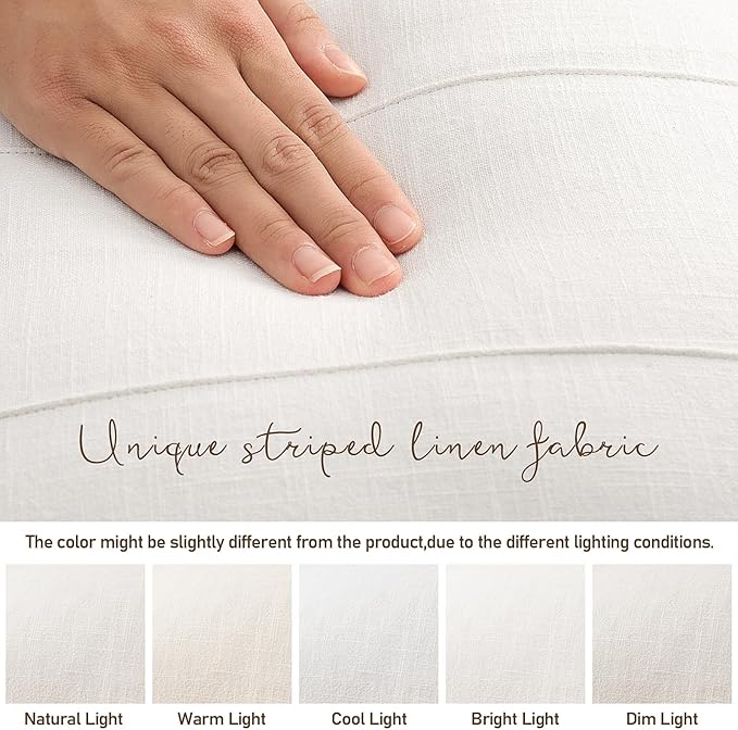 Decorative Linen Throw Pillow Covers 16x16 Set of 2 Solid handcrafted Striped Cushion Covers for Bed Soft Modern Farmhouse Neutral Pillowcase for Couch Bedroom Living Room Home Decor(Cream White)