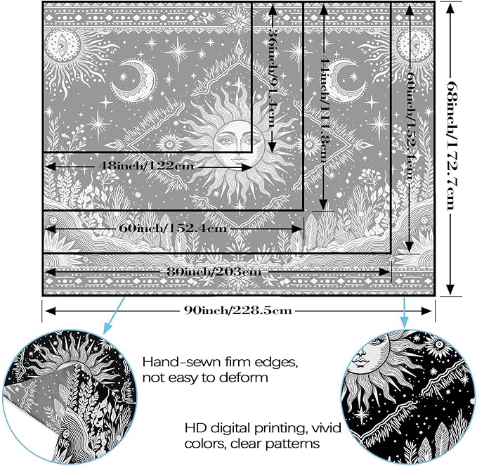 Accnicc Black and White Sun and Moon Tapestry Hippie Boho Celestial Wall Tapestry for Bedroom Aesthetic Vintage Plant Spiritual Small Tapestries Wall Hanging for Dorm Living Room Decor 60 x 44 Inch