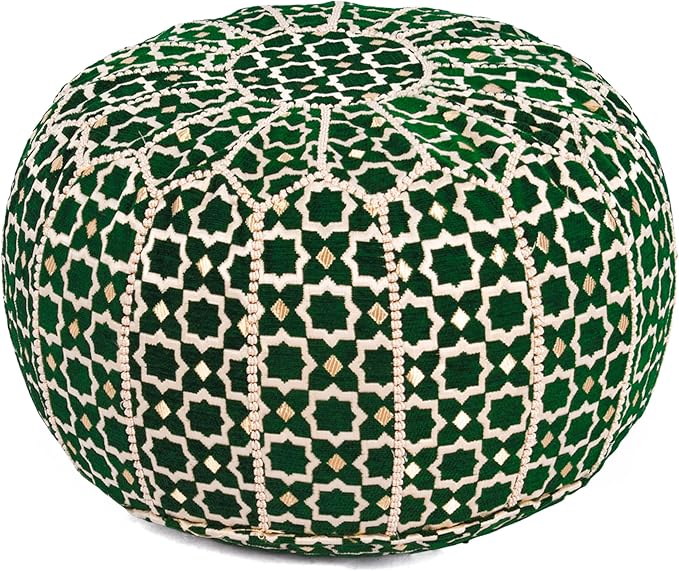 Marrakesh Gallery Bohemian Unstuffed Moroccan Pouf Ottoman, Round Ottoman Foot Rest, Handmade Bean Bag with Large Storage - Cover Floor Chair for Living Room, Bedroom - Ideal as Wedding Gifts