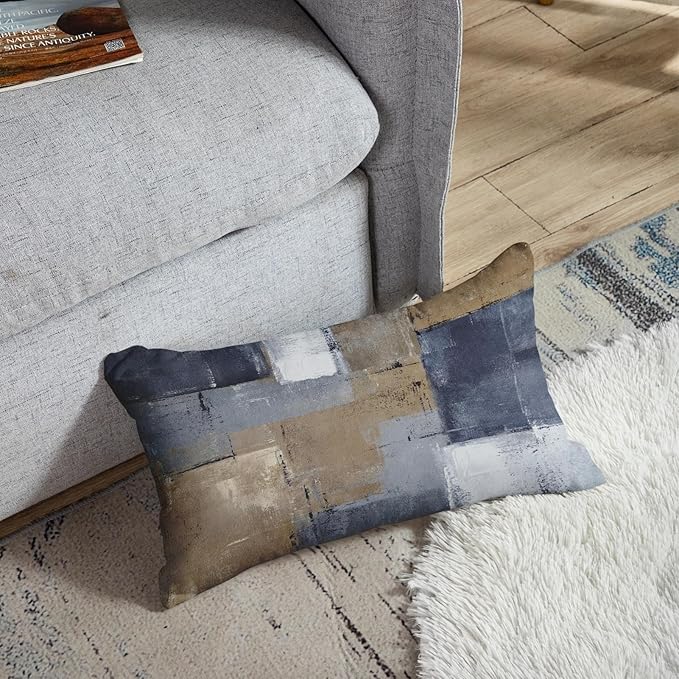 Britimes Throw Pillow Covers Modern Home Art Decor, 12 x 20 Inches Set of 2 Pillow Cases Decorative, Abstract Oil Painting Pillowcases for Bedroom, Living Room, Brown Blue