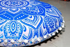 CRAFT KALA 22" Mandala Meditation Floor Pillows Cover Pouf Cover Round Seating Bohemian Mandala Cotton Floor Cushion Cover Outdoor Fireplace Seating Living Room Yoga Room Home Décor (Blue Flower)