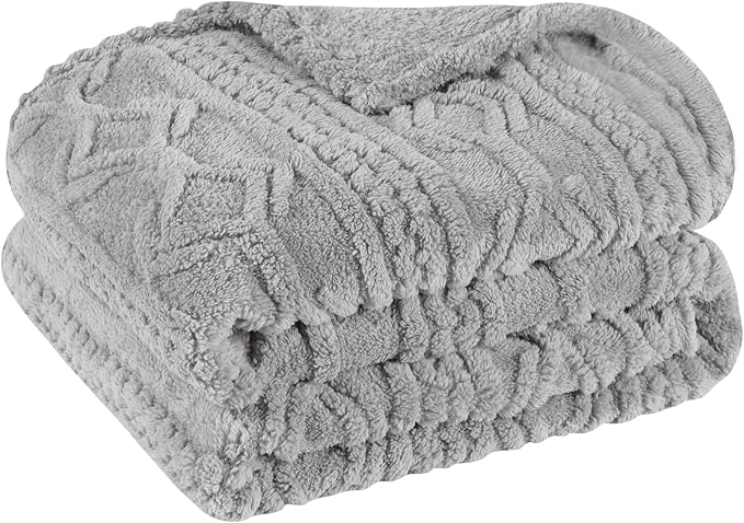 Superior Fleece Boho Jacquard Blanket, Decorative Blankets for Bedroom, Sofa, Fuzzy, Plush, Fluffy, Soft, Cute Room Decor, Beautiful Cover, Comfort Essentials, Arctic Collection, Twin, Platinum