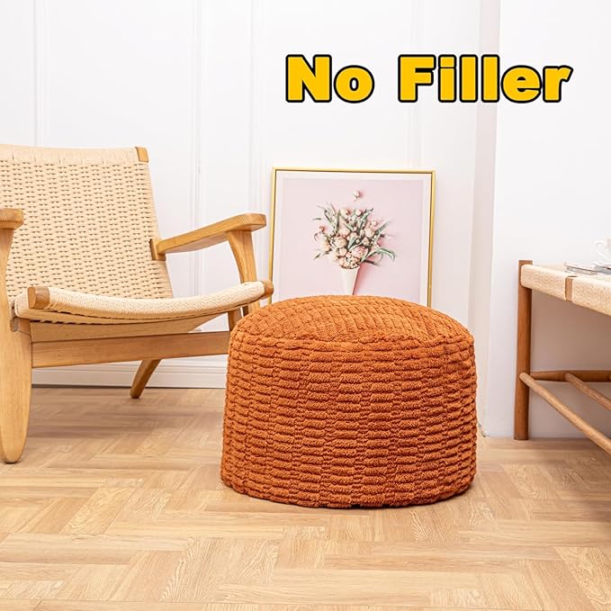 Handmade Unstuffed Ottoman Pouf Cover – Versatile Storage Footstool & Floor Pouf for Living Room, Bedroom, or Wedding Decor | 20" Diameter x 14" Height | Filler Not Included (Burnt Orange)