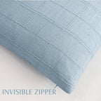 Foindtower Set of 2 Decorative Linen Check Throw Pillow Covers Neutral Farmhouse Vintage Cushion Covers Modern Boho Accent Home Decor for Sofa Chair Couch Bedroom Living Room,24×24 Inch,Sky Blue