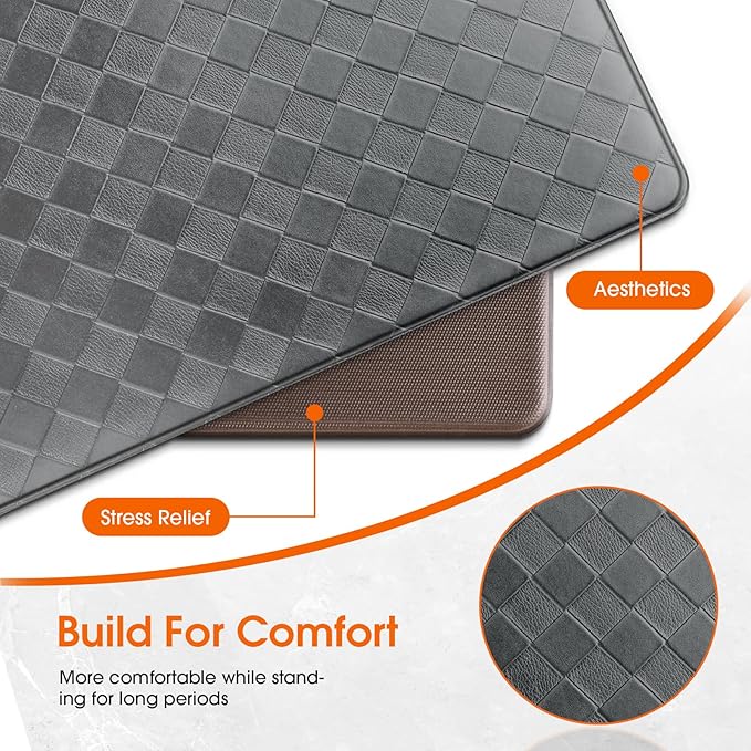Kitchen Mats, 2PCS Kitchen Rugs, Cushioned Anti Fatigue Kitchen Mats for Floor, Non-Slip Standing Desk Mat, Waterproof Kitchen Rug Set for Kitchen Floor Office,17.3"×30"+17.3"×59" Grey