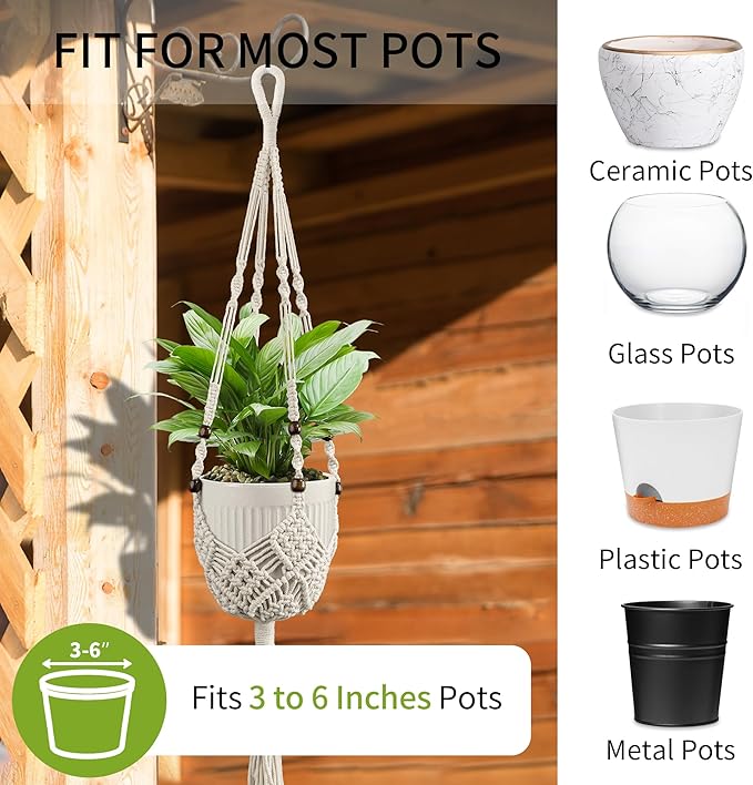 Macrame Plant Hanger - Fits 3 to 6 inches Pots for Indoor Outdoor, 35 Inch, Set of 2, Ivory (POTS NOT Included)