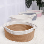 ABenkle Small Basket with Handles, Boho Decorative Rope Woven Dog Cat Toy Storage Bin Shelf Storage Organizer, Easter Christmas Gift Basket, 12"x8"x5", Brown
