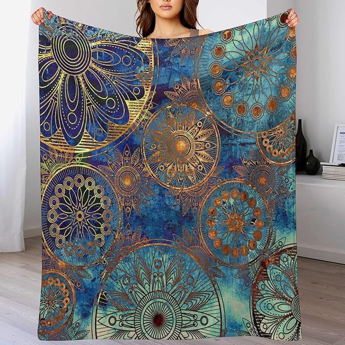Boho Floral Throw Blanket Retro Mandala Flower Vintage Mystical Dream Style Theme Blanket for Sofa Bed Couch Chair Or Dorm 40"x50"
