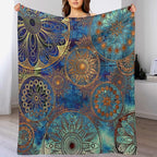 Boho Floral Throw Blanket Retro Mandala Flower Vintage Mystical Dream Style Theme Blanket for Sofa Bed Couch Chair Or Dorm 40"x50"