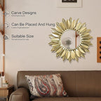 24" Gold Sunburst Decorative Wall Mirror – Handmade Flower Design, Luxury Round Accent Mirror Boho Wall Decor for Bedroom,Entryway, Dining Room & Kitchen