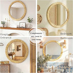 24"x24" inch Rattan Mirrors for Wall, Rustic Farmhouse Style Handmade Wicker Rattan Frame, Boho Wall Mirror for Bedroom, Bathroom, Livingroom, Hallway