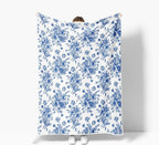 Blue Floral Throw Blanket, Botanical Floral Blanket, Soft, Flannel, Warm, Boho Floral Aesthetic Bed Blanket All Season Floral Throw Blanket for Couch Bedroom Living Room 60X70 Inch