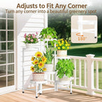 LASZOLA 6 Tiered Folding Plant Stand Indoor for Multiple Large Planter, Tall Heavy Duty Adjustable Rack with Rust Proof 10 Inch Wide Tray, Sturdy Vertical Tree Organizer for Narrow Inside Floor, White