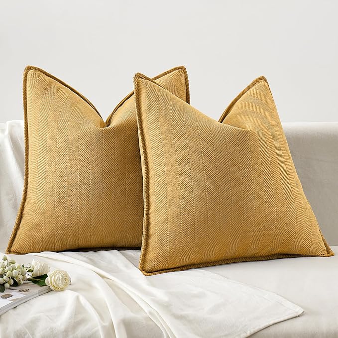 MIULEE Pack of 2 Gold Decorative Pillow Covers 24x24 Inch Soft Chenille Luxurious Couch Throw Pillows Farmhouse Cushion Covers Euro Shams with Elegant Design for Sofa Bedroom Living Room Spring Decor