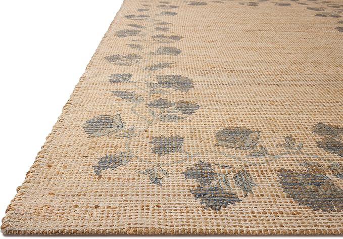 Loloi Chris Loves Julia Rue Collection RUE-05 Natural/Denim 2'-3" x 3'-9" Accent Rug Jute Neutral Floral Living Room Bedroom Rug