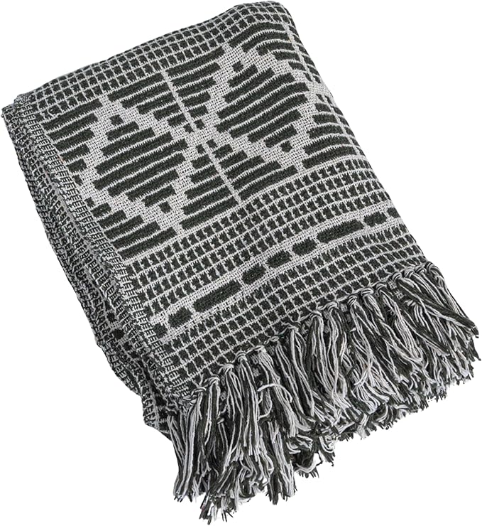 Bloomingville Soft Recycled Cotton Blend Throw with Diamond Pattern, Green and Beige