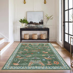 Mushroom Washable Rug 5x7 Area Rugs for Living Room, Insect Print for Bedroom, Non Slip Throw Rugs with Rubber Back, Soft Low Pile Dining Room Carpet for Under Table, Green