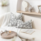 BlissBlush 20x20 Throw Pillow Cover, Square Light Gray Decorative Cushion Cover for Couch Sofa, Embroidered Velvet Farmhouse Accent Pillowcase (Cover Only)