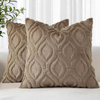 decorUhome Cozy Textured Euro Sham Throw Pillow Covers 22x22 Inch Set of 2, Soft Plush Faux Wool Light Brown Accent Couch Pillow Covers for Modern Farmhouse Sofa Bed Living Room