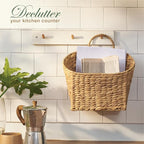 Set of 2 Wicker Hanging Basket for Organizing, Front Door, Mail, Flowers - Woven Wall Baskets for Storage (Hyacinth Natural – Solid Weave)