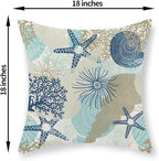 Nautical Coastal Pillow Covers 18x18 Inch Set of 2, Beach Themed Ocean Throw Pillows Starfish Seashell Decorations Summer Pillowcase Linen Outdoor Decor Farmhouse Cushion Case for Home Bedroom