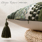 Kevin Textile Spring 12x20 Inch Lumbar Throw Pillow Cover 1 Pack Boho Decorative Soft Chenille Thread Woven Tufted Textured Rectangle Cushion Case Accent for Living Room Couch Sofa Bed, Green