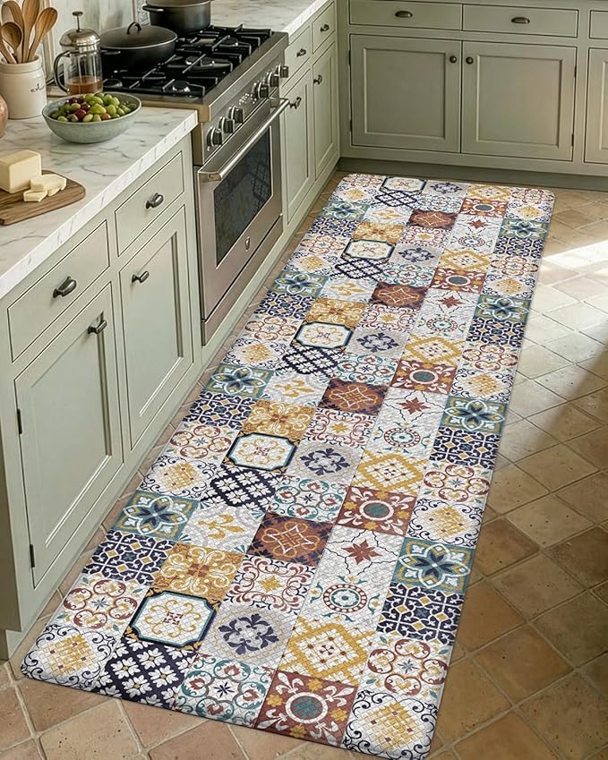 DEXI Anti Fatigue Kitchen Mats for Floor, 23x59, Cushioned Standing Padded Mat Waterproof, Comfort Runner Rug for Laundry Room Office, Colorful Checkered