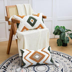 Boho Throw Pillow Covers 12x20 Inch Green Brown Tufted Lumbar Pillow Case with Tassels, Bohemian Farmhouse Decorative Cushion Cover for Couch Bed Sofa Chair Bedroom Living Room Home Decor,X