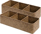 StorageWorks Toilet Paper Basket for Back of Toliet， Bathroom Basket with 3 Enlarged Compartments, Seagrass Toilet Paper Storage Baskets, 16½"x 5½"x 5½", Brown, 2-Pack