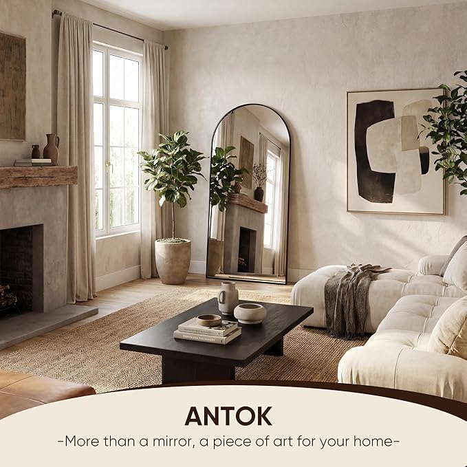 Antok 71" x28” Arched Full Length Floor Mirror, Black Aluminum Frame, Free Standing/Wall Mount/Leaning for Bedroom, Living Room, Dressing Room
