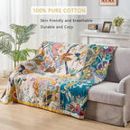 Boho Throw Blanket Farmhouse Decor Throw Blanket Bohemian Blanket for Bed 100% Cotton Muslin Woven Couch Blanket All Seasons Quilt Bedroom (Beige, 50"x60")