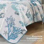 HORIMOTE HOME Coastal Quilt Bedding Set Queen Size, Reversible Blue Summer Beach Quilt Lightweight Ocean Nautical Comforter Tropical Bedspread Coverlet with 2 Pillow Shams for All Seasons (90"x96")