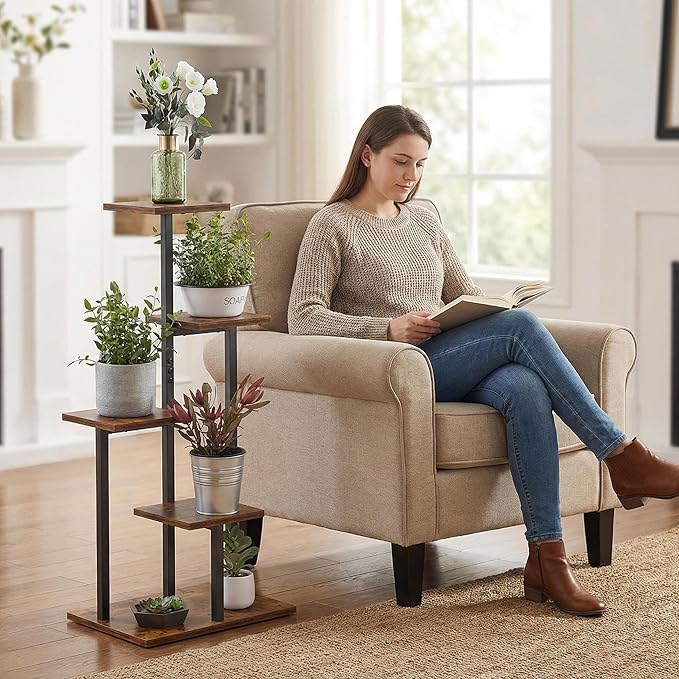 4 Tier Plant Stand Indoor, Tiered Plant Stands for Indoor Plants Multiple, Corner Flower Stand for Living Room, Multi-Layer Vintage Design Plant Shelf