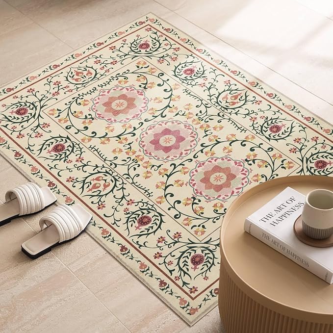 Door Mat Floral Entryway Rug, Washable Samll 2x3 Rugs, Boho Yellow Front Door Mats, Non Slip & Low Pile Throw Accent Carpet for Indoor Entrance, Bathroom and Kitchen(Yellow 2x3ft)