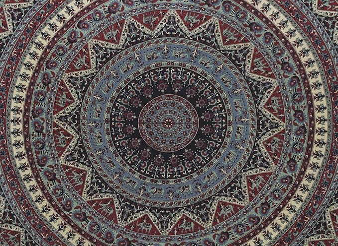 Popular Handicrafts Wall Hanging Tapestry For Bedroom Hippie Mandala Bohemian Psychedelic Intricate Floral Design Indian Bedspread Magical Thinking Tapestry 84x54 Inches,(215x140cms) Light Green Red