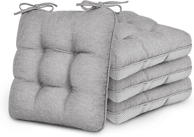 Love's cabin Memory Foam Chair Cushions Set of 4, 15.5"x15.5"x3.5" Indoor & Outdoor Seat Pads for Dining, Kitchen, Office, Patio Chairs - Light Grey