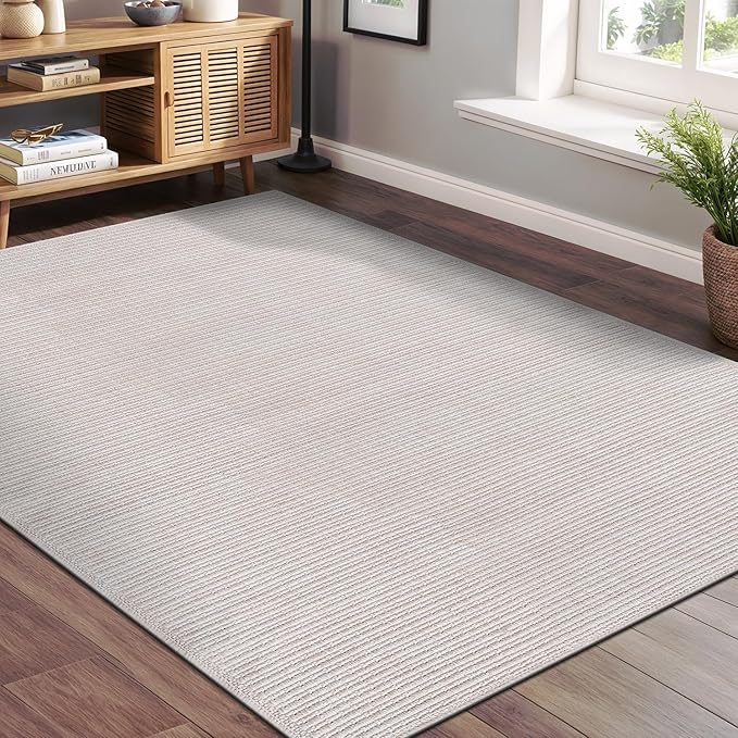 Beverly Rug Easy Jute Off White Rug 5x7 Solid Washable Durable Outdoor Indoor Area Rugs for Living Dining Room Patio Office Stain Resistant Non Shedding Casual Indoor Outside Carpet (5 x 7 Off-White)