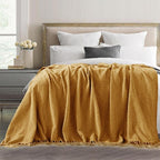 Chenille Throw Blanket for Couch with Tassels,60"X80" Soft Lightweight Knitted Boho Decorative Blankets for Bed and Sofa,Mustard Yellow