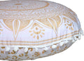 Round Mandala Floor Pillow Cover Seating Cushion Throw Cover Hippie Decorative Bohemian Ottoman Pouf Cover, Pom Pom Pillow Cases,Boho Indian 22 Inches (Gold trishol)