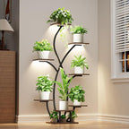 Plant Stand Indoor with Grow Light, 55'' Corner Plant Stands for Indoor Plants, 7 Tiered Indoor Plant Shelf, Flower-Shaped Plant Rack, Metal Display Shelves for Living Room Patio Balcony Decor Black