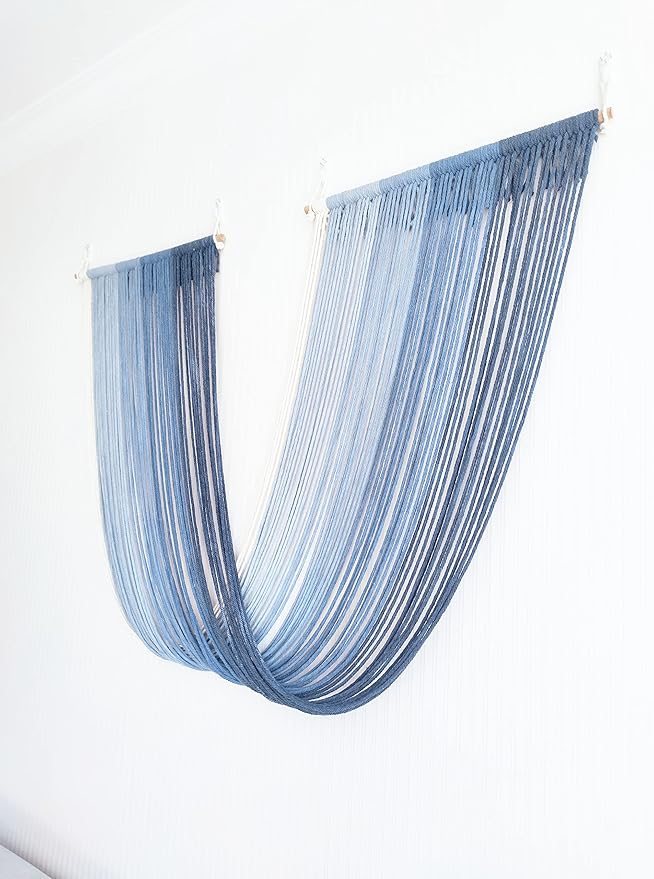 QULBUJ Dip Dye Large Macrame Wall Hanging Tie-Dye Yarn Tapestry Home Boho Wall Decor Ombre Art Headboard Bedroom Living Room 52" Wx34 L (Blue)