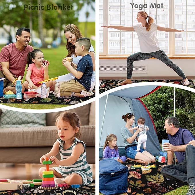 Extra Large Picnic Blankets Waterproof Foldable (60"x 80") Mushroom Beach Blanket Waterproof Sandproof,3-Layer Thicking Mat Outdoor Packable Camping Blanket