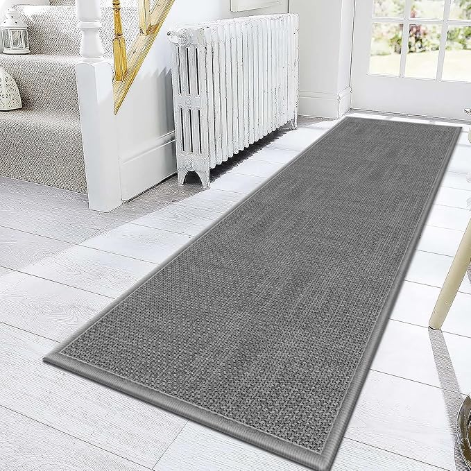 GOYLSER Gray 2x10 Runner Rug for Hallway, Water Absorbent Laundry Room Rug Runner, Natural Jute Long Carpet Runners for Hallway